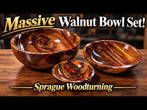 Woodturning – Massive Bowl Set From Ant Eaten Black Walnut!! — YouTube video thumbnail
